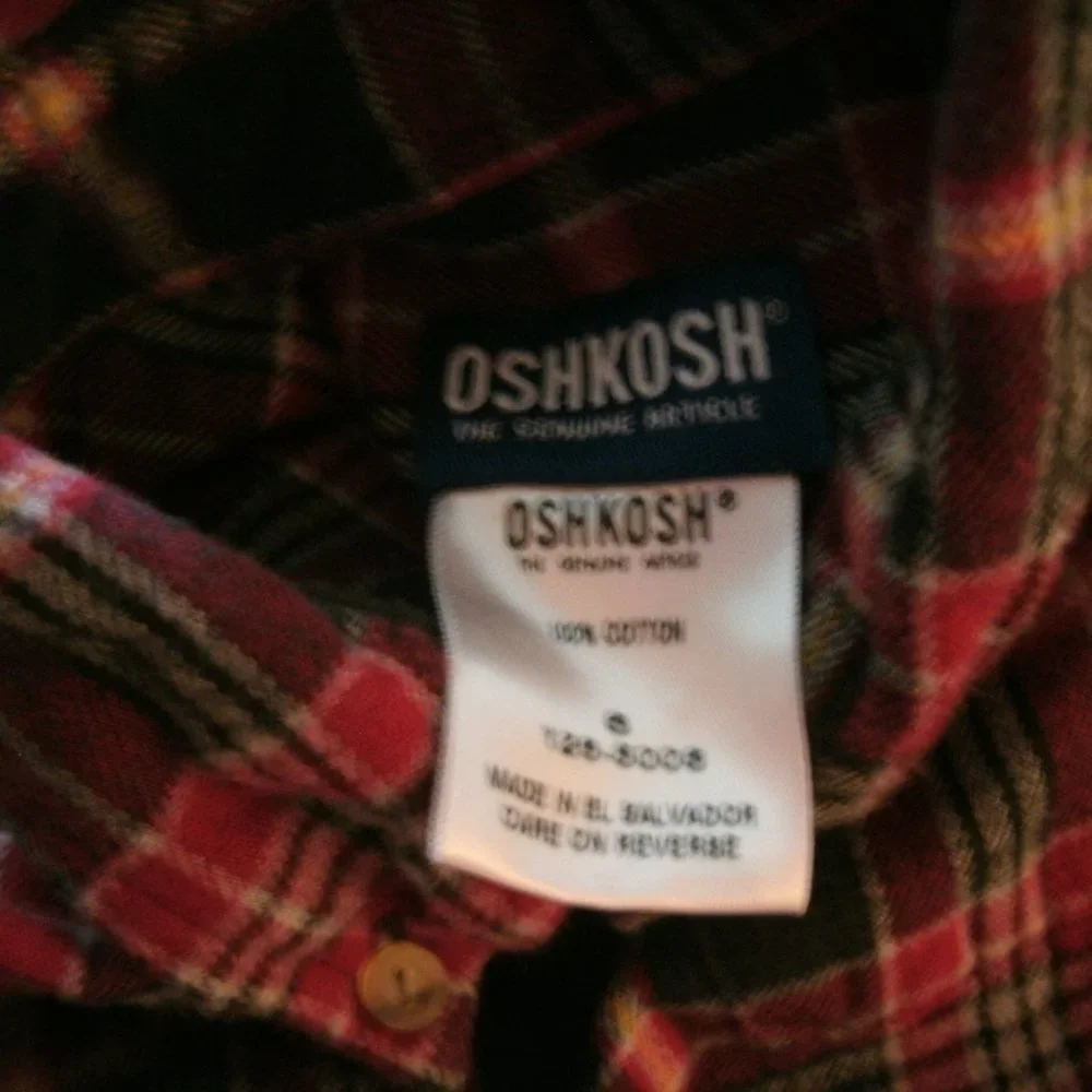 Oshkosh Boys Shirt Button Down Red Black Plaid Long Sleeve Size 6